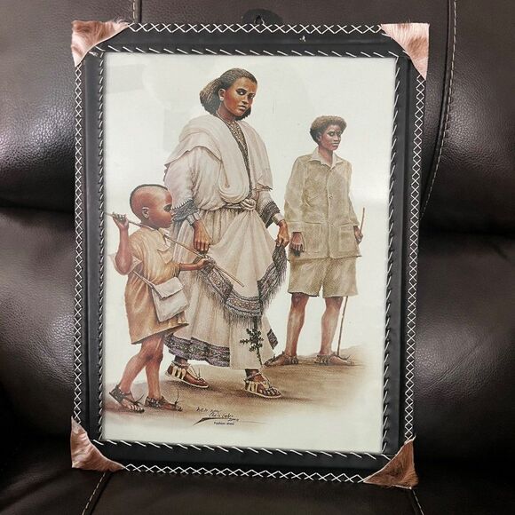 VTG Rare Art Drawing Portrait of an Ethiopian Family Signed by Adis Gebru - Picture 1 of 8